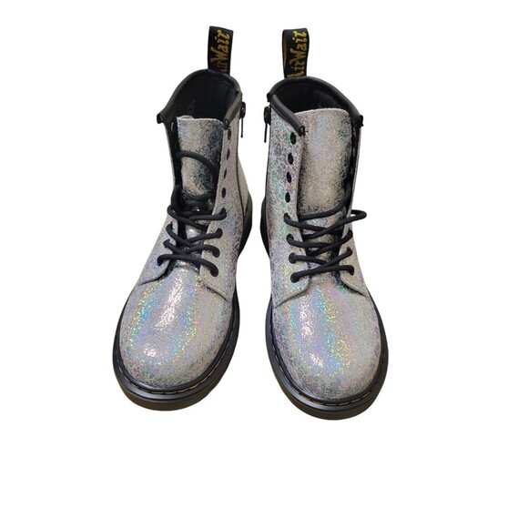 Dr. Martens 1460 Silver Disco Crinkle Lace Up Side Zip Combat Boots Kid’s 3 NEW - Picture 8 of 8